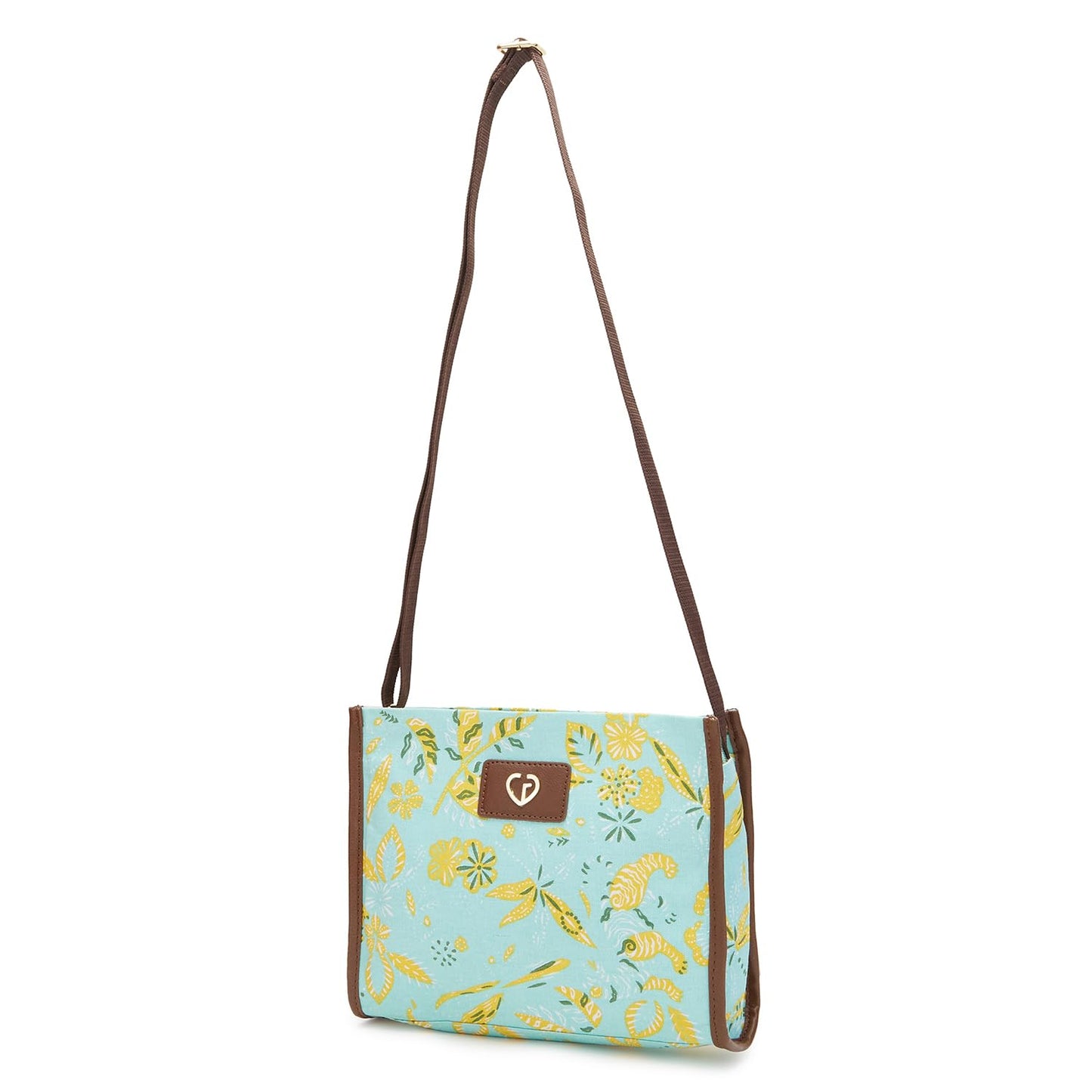 Caprese Women's Canvas Printed Pattern Hazel Sling Bag (Aqua, Medium)
