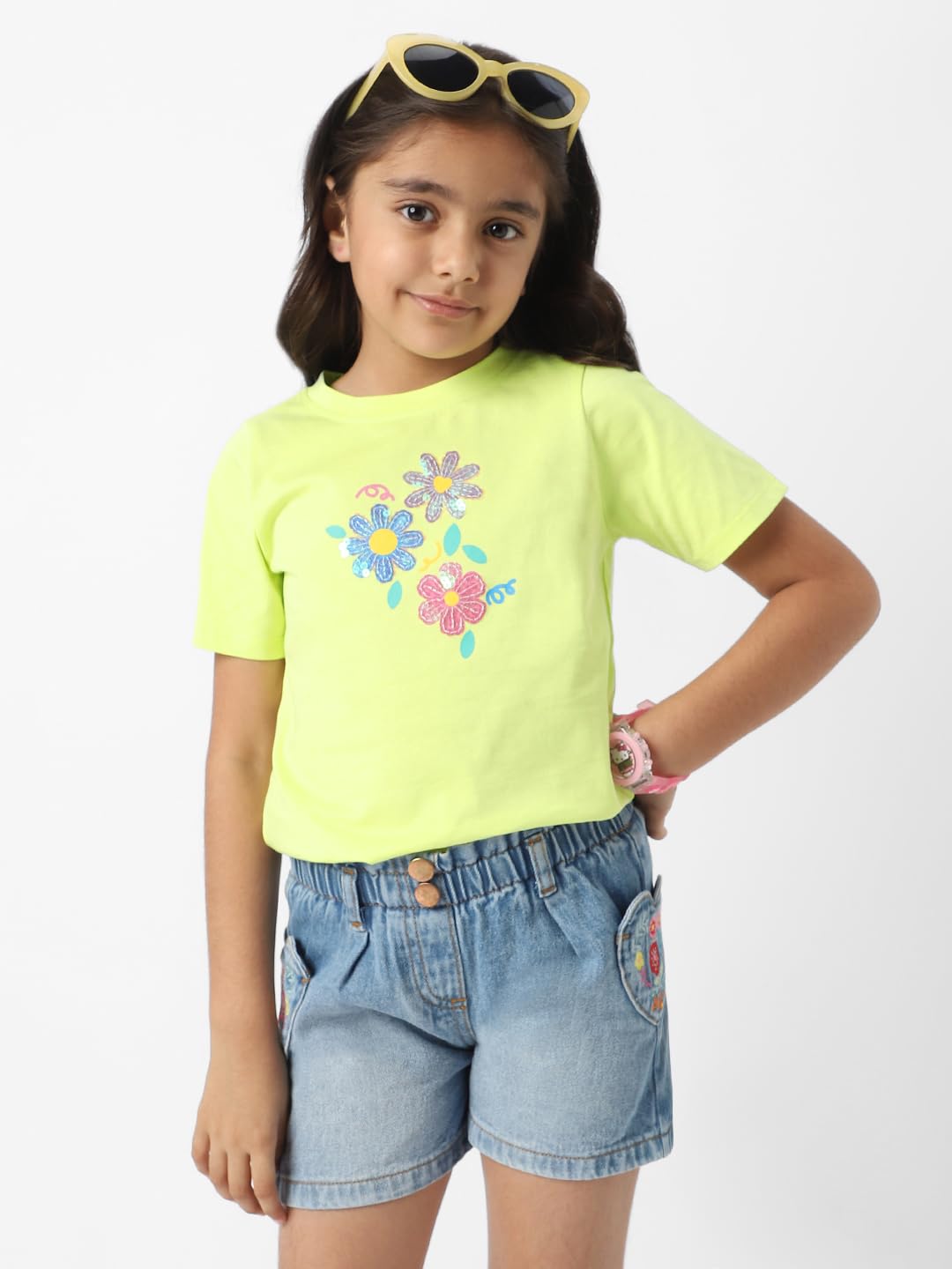 Nautinati Girls Printed Half Sleeve T-Shirt | Age 3-8 Years Lime Green
