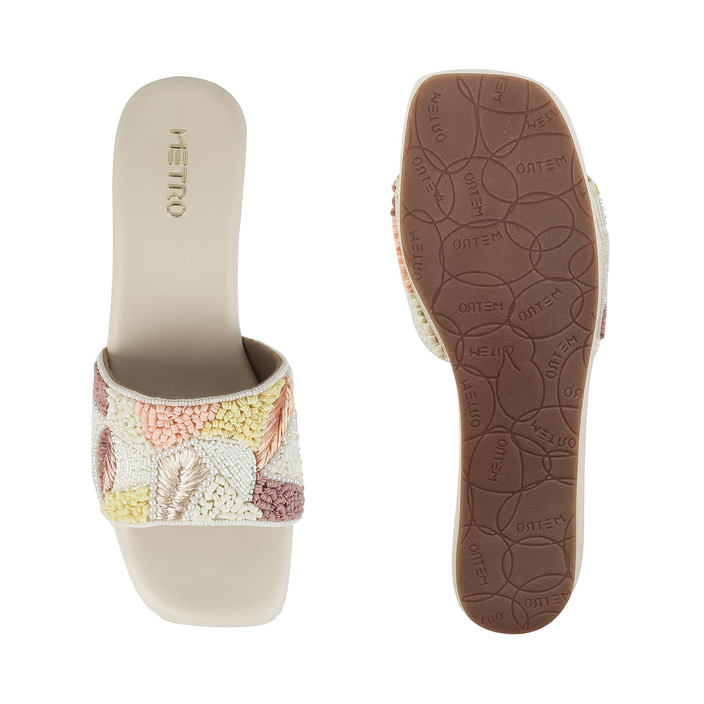 Metro Womens Beaded Beige Slip Ons (Size (6 UK (39 EU))
