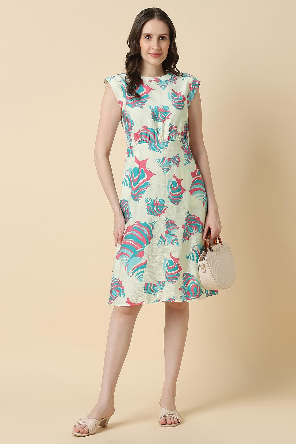 Allen Solly Women's Nylon Blend Modern Knee-Length Dress