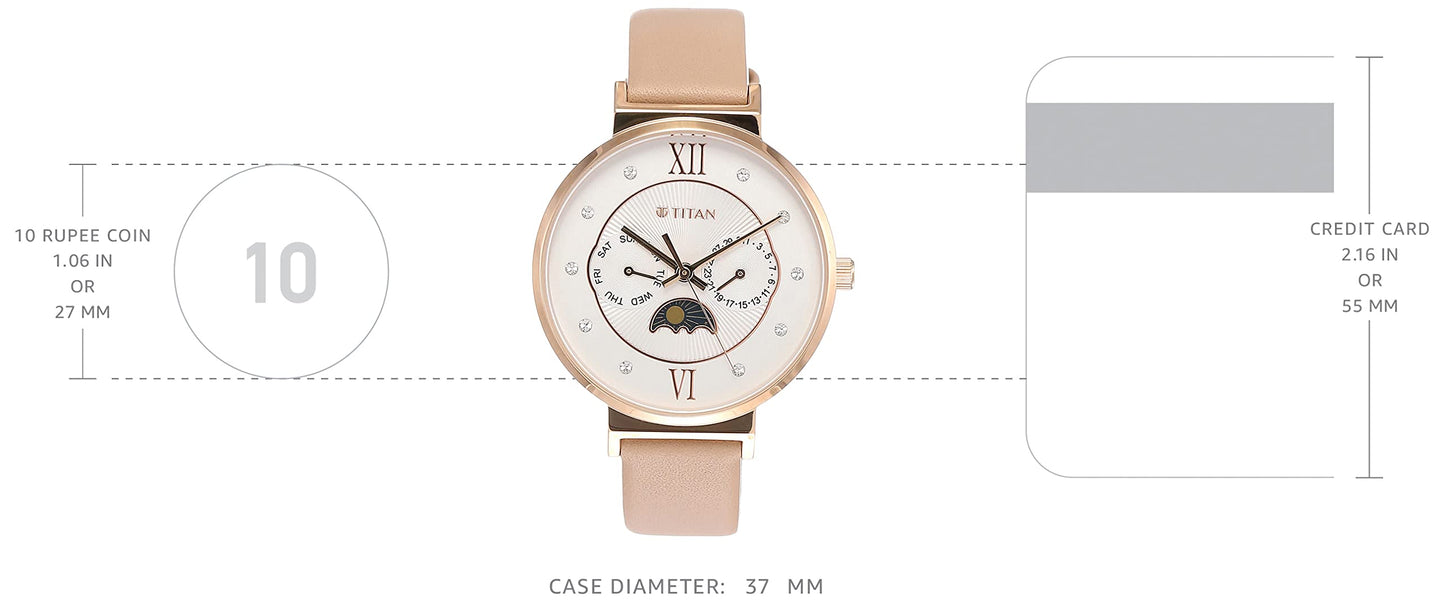 Titan Slimline Quartz Multifunction White Dial Pink Leather Strap Watch for Women - NT95144WL01