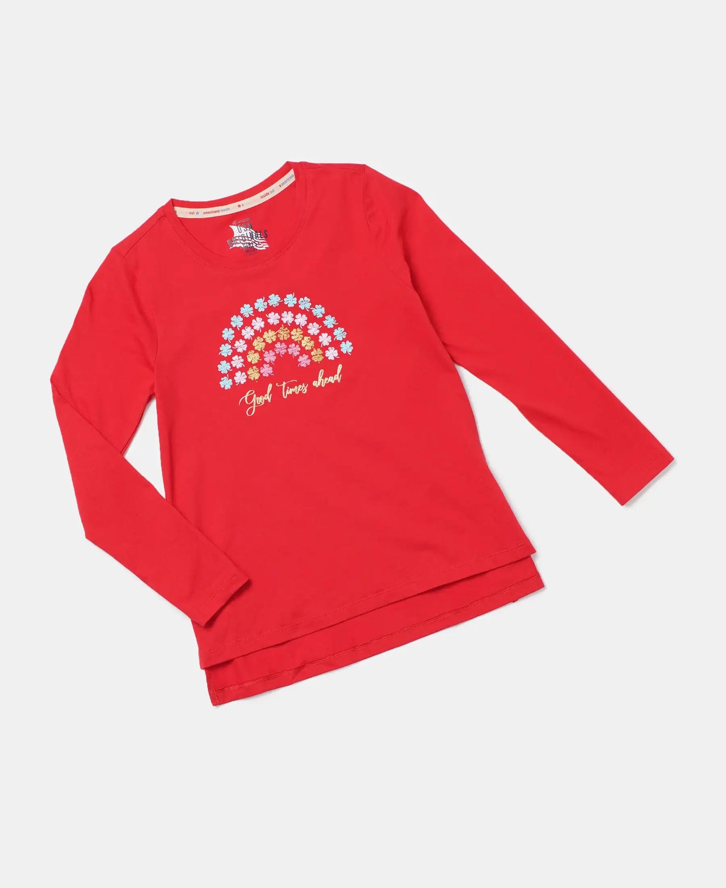 Jockey Girls Super Combed Cotton Regular Fit Full Sleeved Printed T-Shirt_Style_UG11_Rio Red_7-8 Yrs