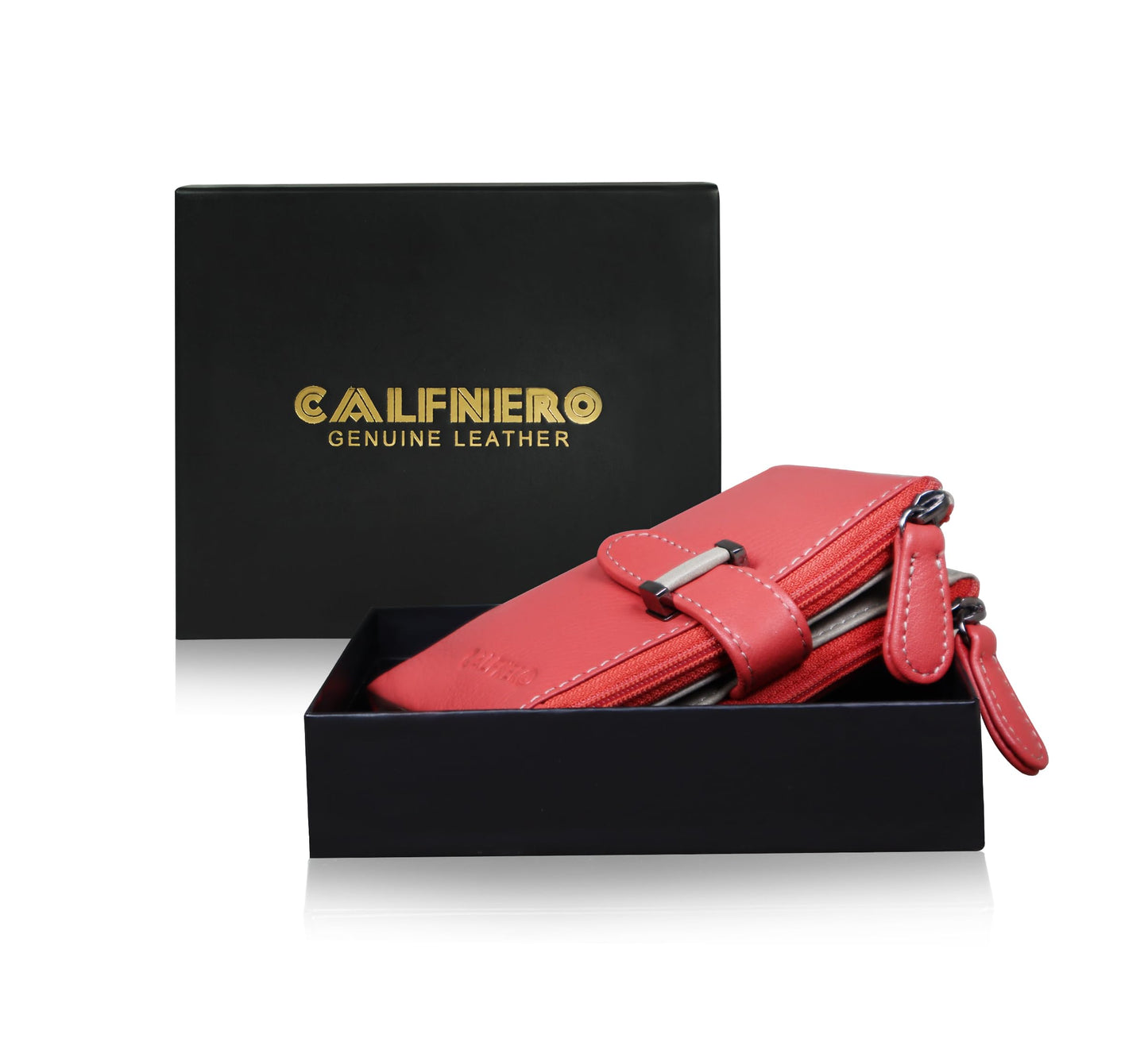 Calfnero Women's Genuine Leather Wallet-Long Purse Wallet with Multiple Card Slots, Zip Pocket and Note Compartment (Rose-Taupe)