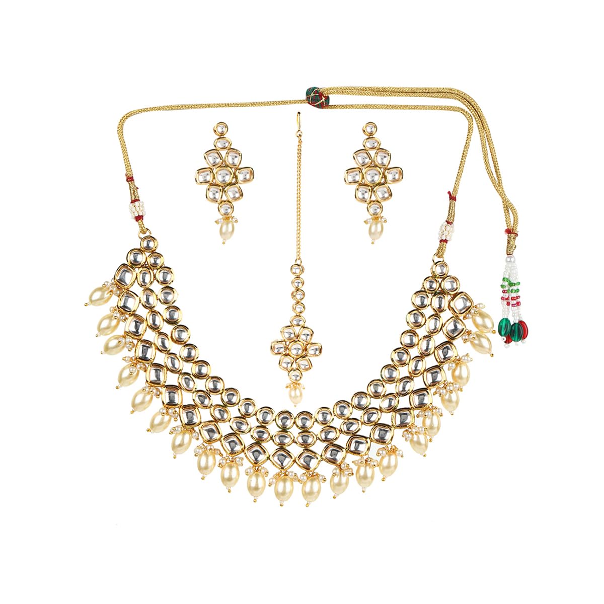 VOYLLA Kundan Gold plated Brass Necklace set