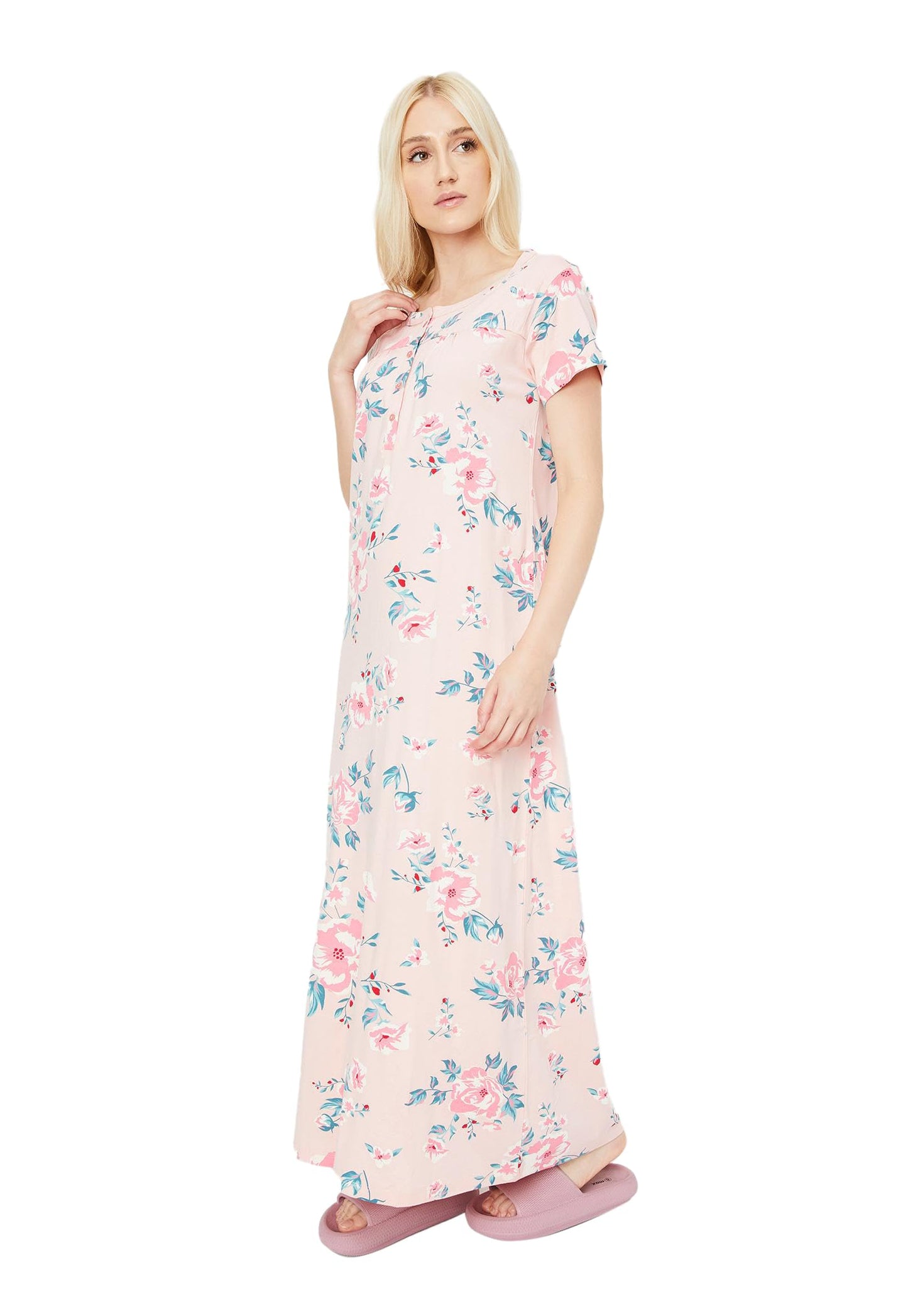 Max Women Floral Printed Nightgown (SU24KG05LIGHT Pink)_XL