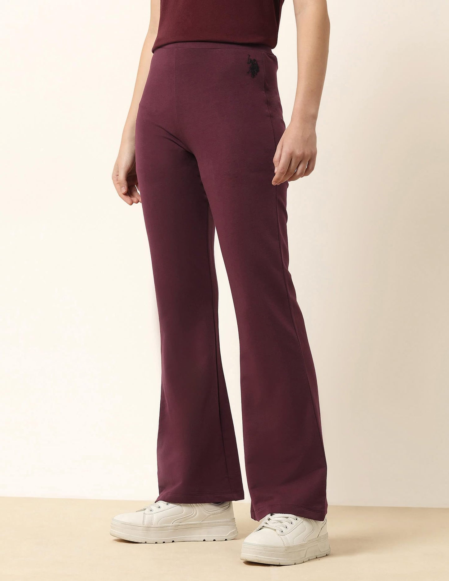 U.S. POLO ASSN. Women High-Rise Flared Fit Lounge Pants (UWSS25TRO125_Red_M)