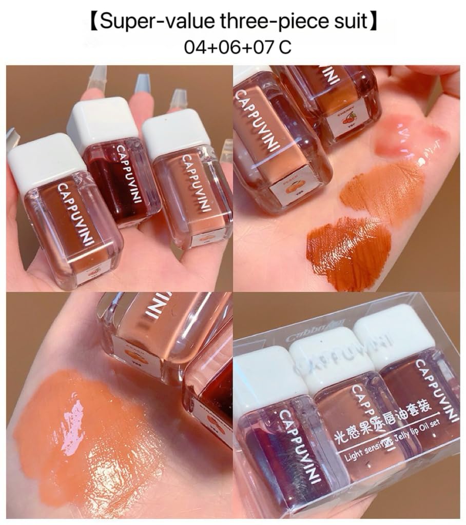 CAPPUVINI Glossy Jelly Lip Oil | Nude Dream Baby Pink to Red Wine Shades Lipsticks | Glossy Finish Lips Glaze | Waterproof Long Stay Non-Sticky Moisturizing Formula | Cute Adorable Packaging | Adorable Lip Tint for Girls & Teens (01# Orange Soda, 3g)