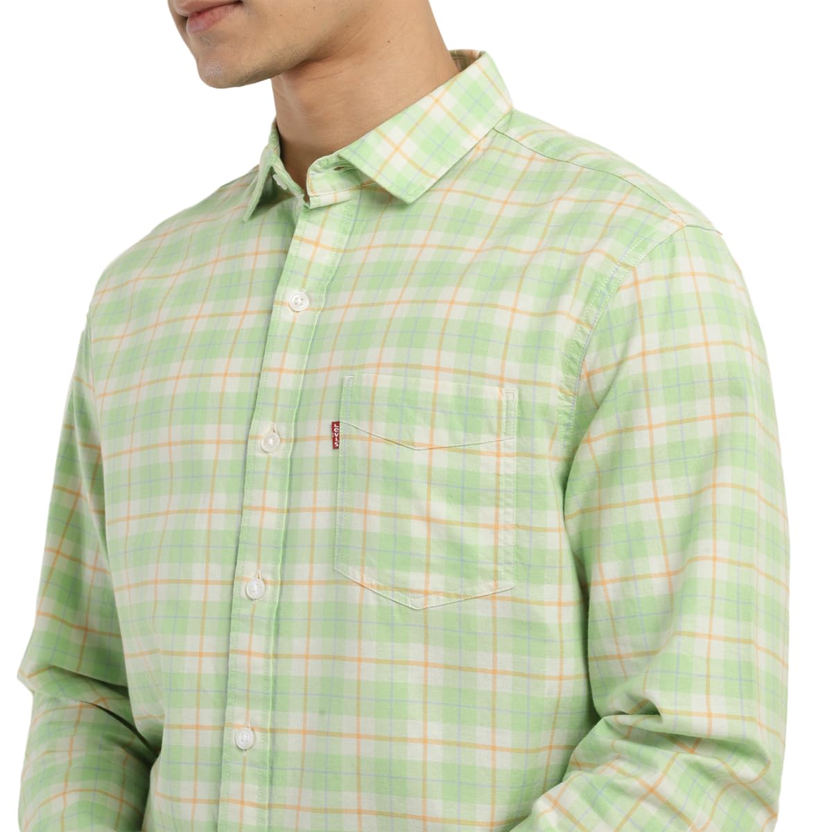 Levi's Men's Spread Collar Slim Fit Checked Shirts Light Green
