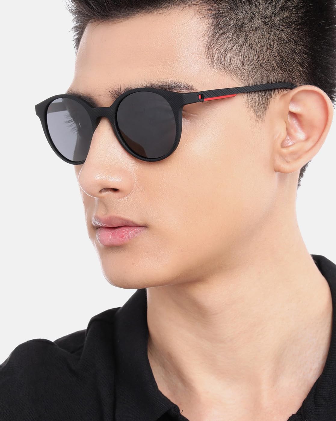 Carlton London Black with Red Toned and Blue Polarised Lens Round Sunglass for men