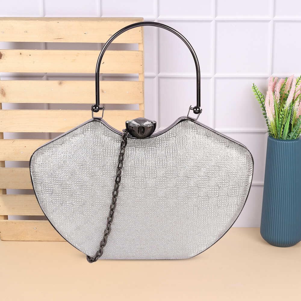 Mochi Women's Silver Fashionable Faux Leather Party Clutch (38-137)