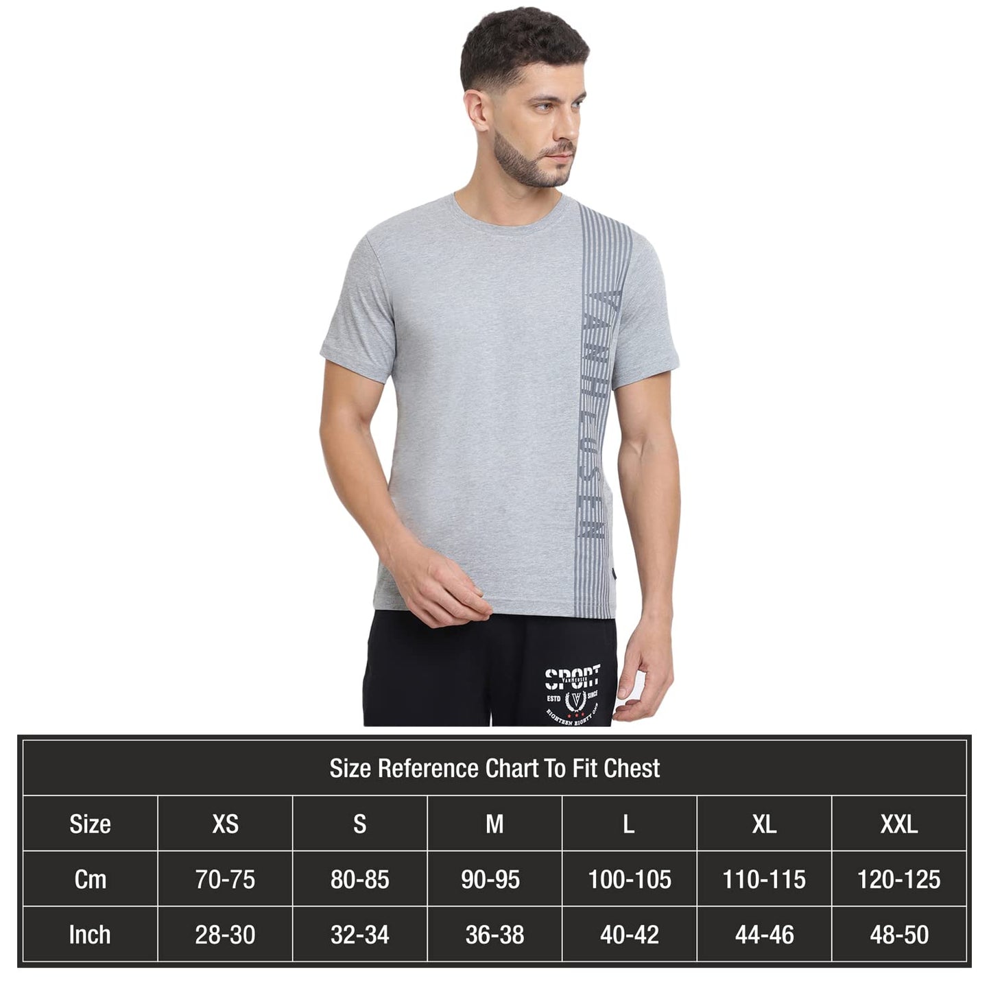 Van Heusen Men Cotton Athleisure Ultra Soft Regular Fit T-Shirt-Crew Neck, Short Sleeve_60044_Grey Melange_L