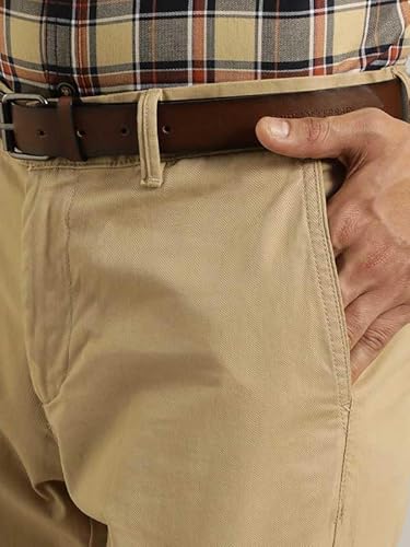 Indian Terrain Men's Khaki Cotton Slim Fit Casual Trousers