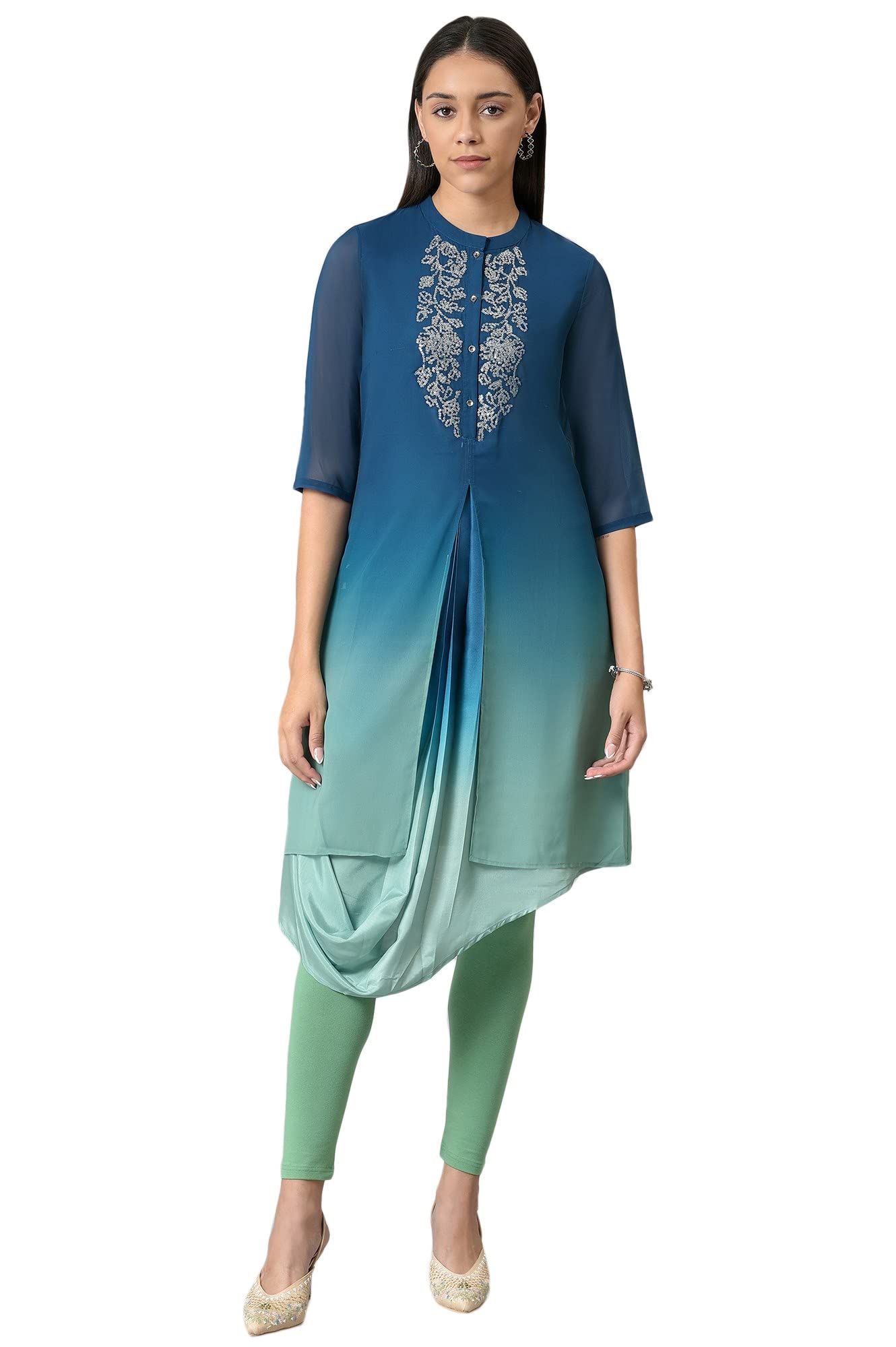 W for Woman Women's Polyester Kurta (22AUWS18191-119609_Light Green_12)