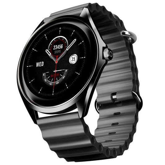Boat Ultima Aeris 1.43" AMOLED Display, 1000 nits Brightness, Ultra Slim 8mm Metal Build, IP68, Auto HR & SpO2 Monitoring, Sleep & Stress Tracking, Stylish Smartwatch for Men & Women (Active Black)