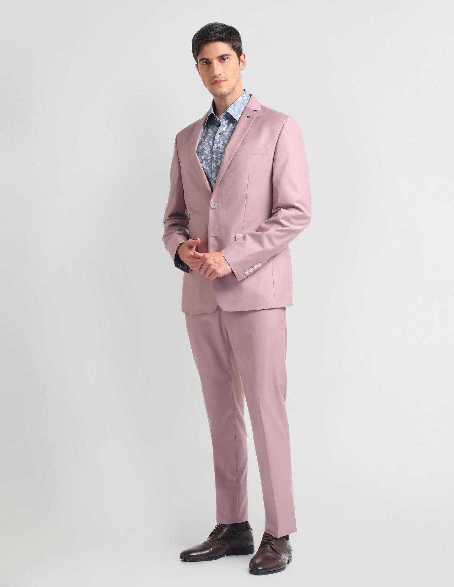 Arrow Men's Polyester Blend Single Breasted Business Suit Pants Set (ARAHSU5563_Pink