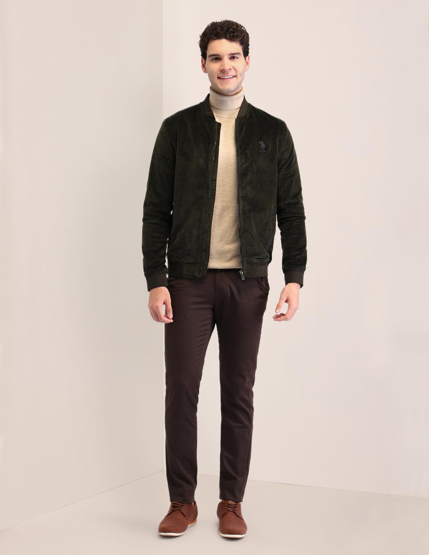 U.S. Polo Assn. Men's Green Textured Mock Collar Long Sleeve Casual Polyester Regular Fit Jacket (USJCK547_Green_3XL)