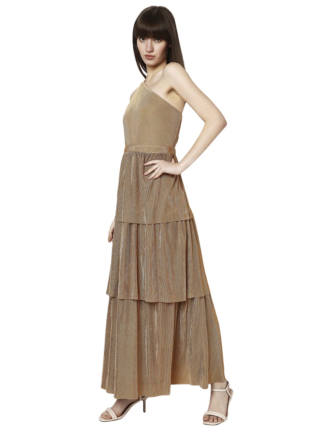 Vero Moda Women's Polyester Fit and Flare Maxi Dress (10298704- Pebble_M) Brown