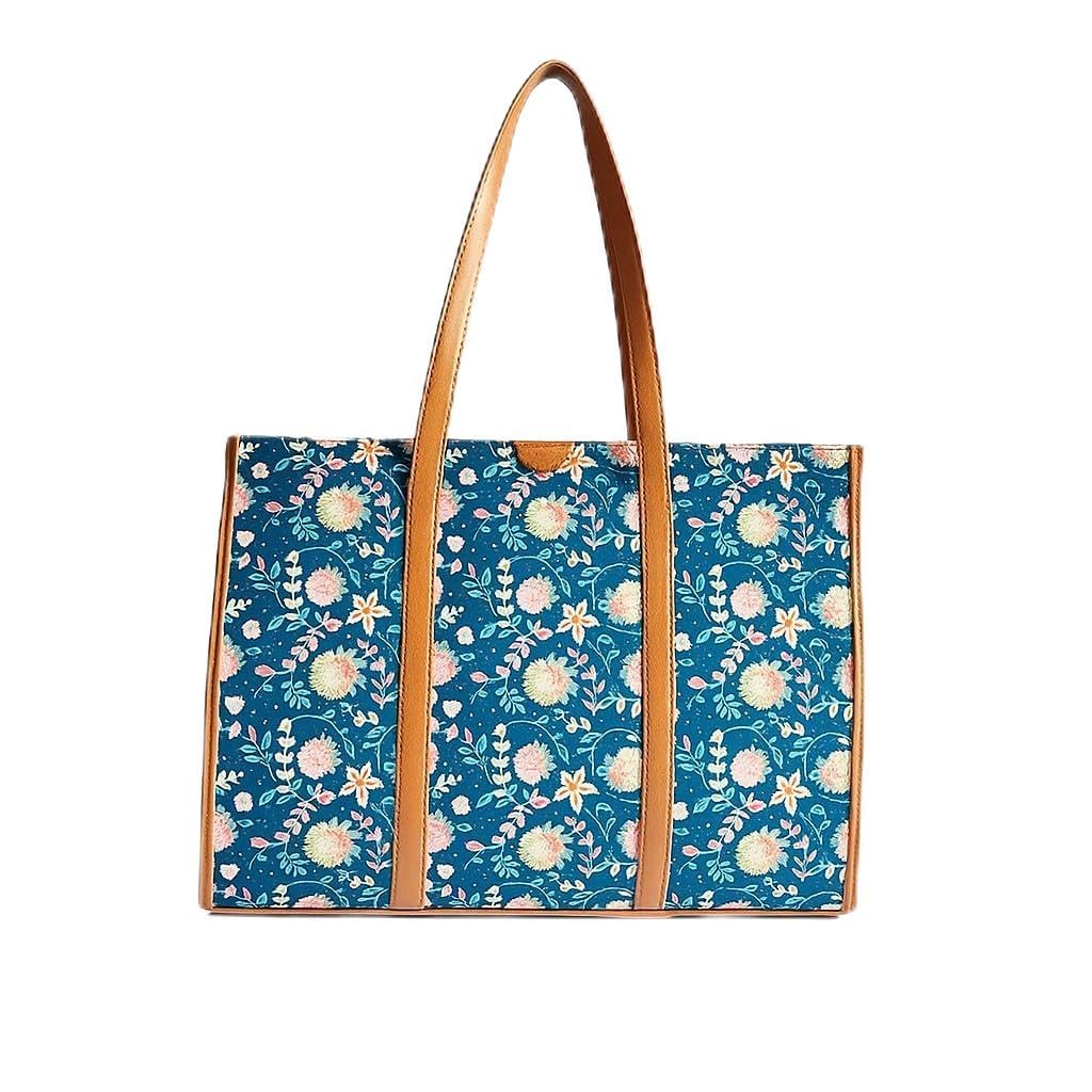 TEAL BY CHUMBAK Women's Office Tote Bag, Printed Canvas Shoulder Bag for College, Work and Travel, Stylish and Durable with Laptop Compartment