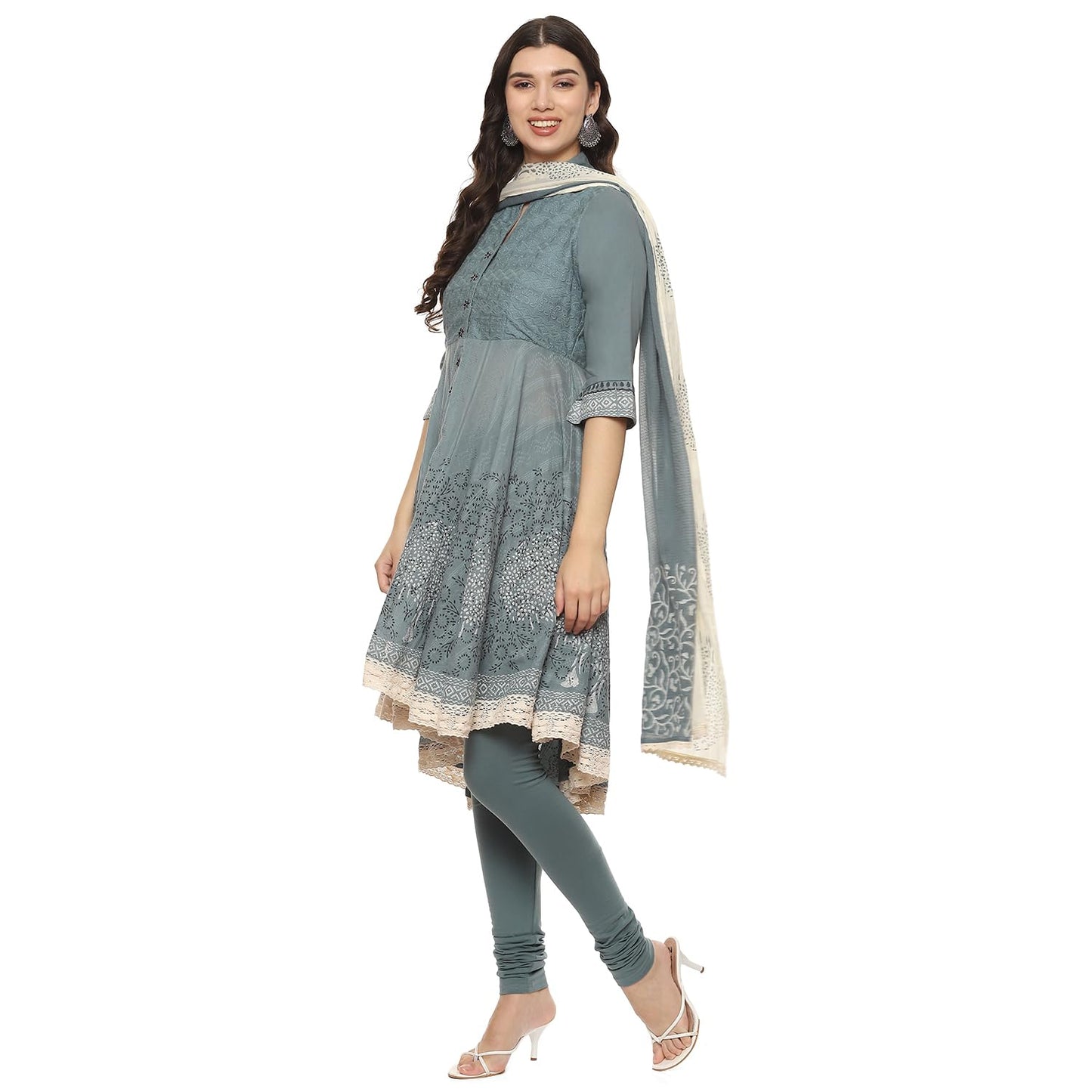 BIBA Cotton Women Solid Asymmetric Salwar Kurta Dupatta(Skdassorted2802E_Turquoise_36)