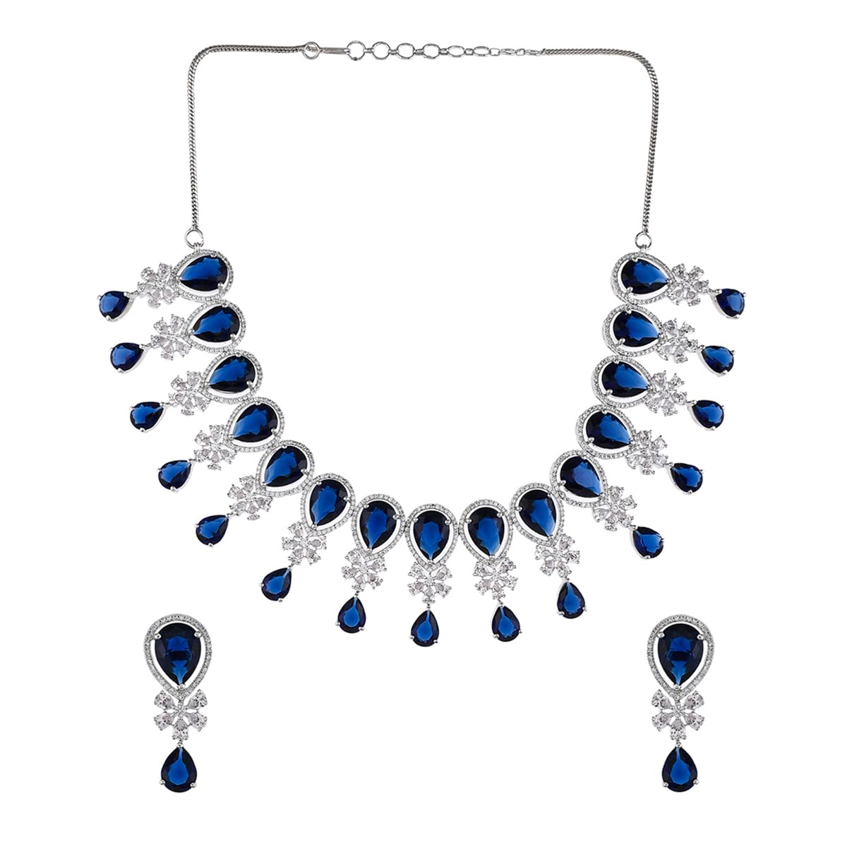 VOYLLA Cz Elegance Blue Teardrop Zircons Jewellery Set For Women|Womens Jewellery Set|Gift For Women|Womens Gift|Gift For Her|