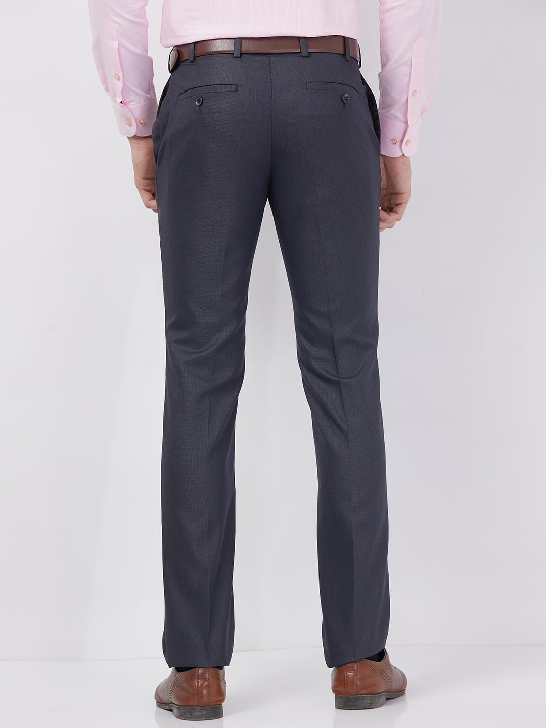 Raymond Men’s Formal Slim Fit Trousers, Structured Pattern Weave, Flat Front Office Wear | Dark Grey