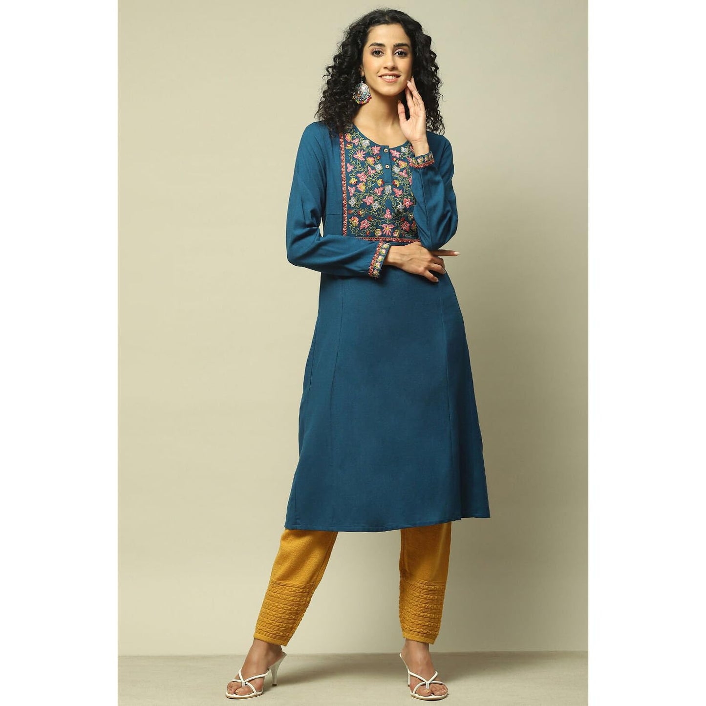 Rangriti Women's Straight Pants (WNTRWR18906AW23MUST_Yellow