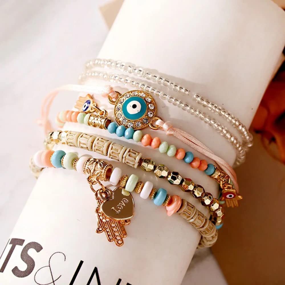 Shining Diva Fashion Latest Stylish Evil Eye Multilayer Bangle Bracelet for Women and Girls (14687b)(Multicolor) Valentine Gift for Girlfriend