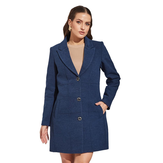 Latin Quarters Women Blue Full Sleeve Casual Solid Coat_M