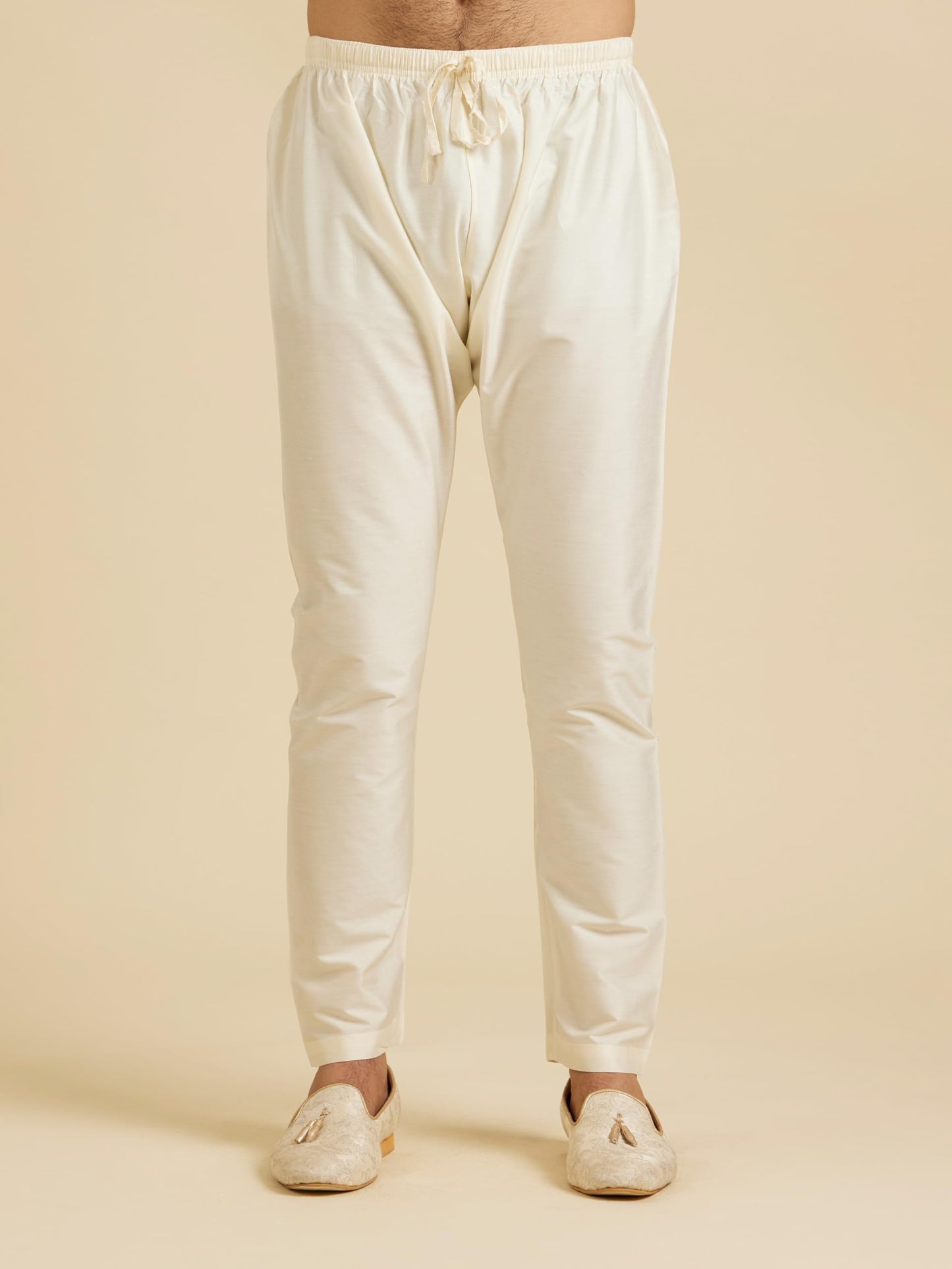 Manyavar Men's Art Silk Intricate Prints & Neck Detailing Kurta Pyjama Set (Green,L)