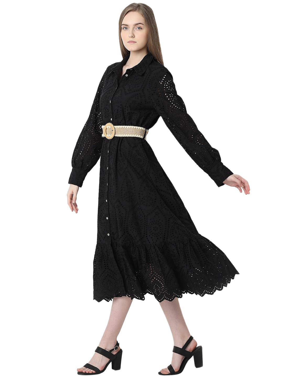 Vero Moda Women's Cotton Shirt Midi Dress (9007018- Black