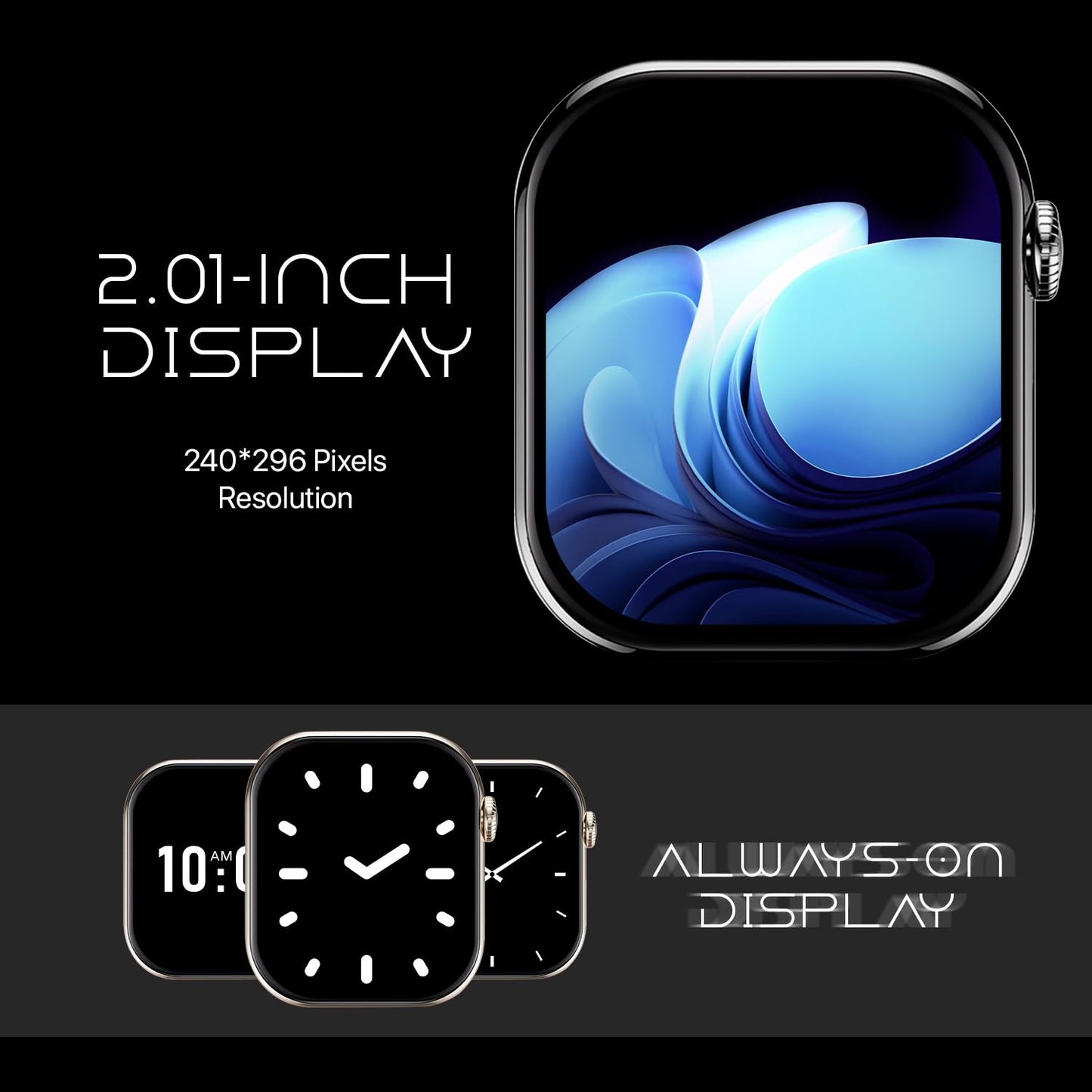 Fire-Boltt Ring X Smartwatch 2.01” Display with Always On Display, Bluetooth Calling, Wireless Charging, AI Voice Assistant, 100+ Sports Modes, Health Suite, 500+ Watchfaces (Blue S)