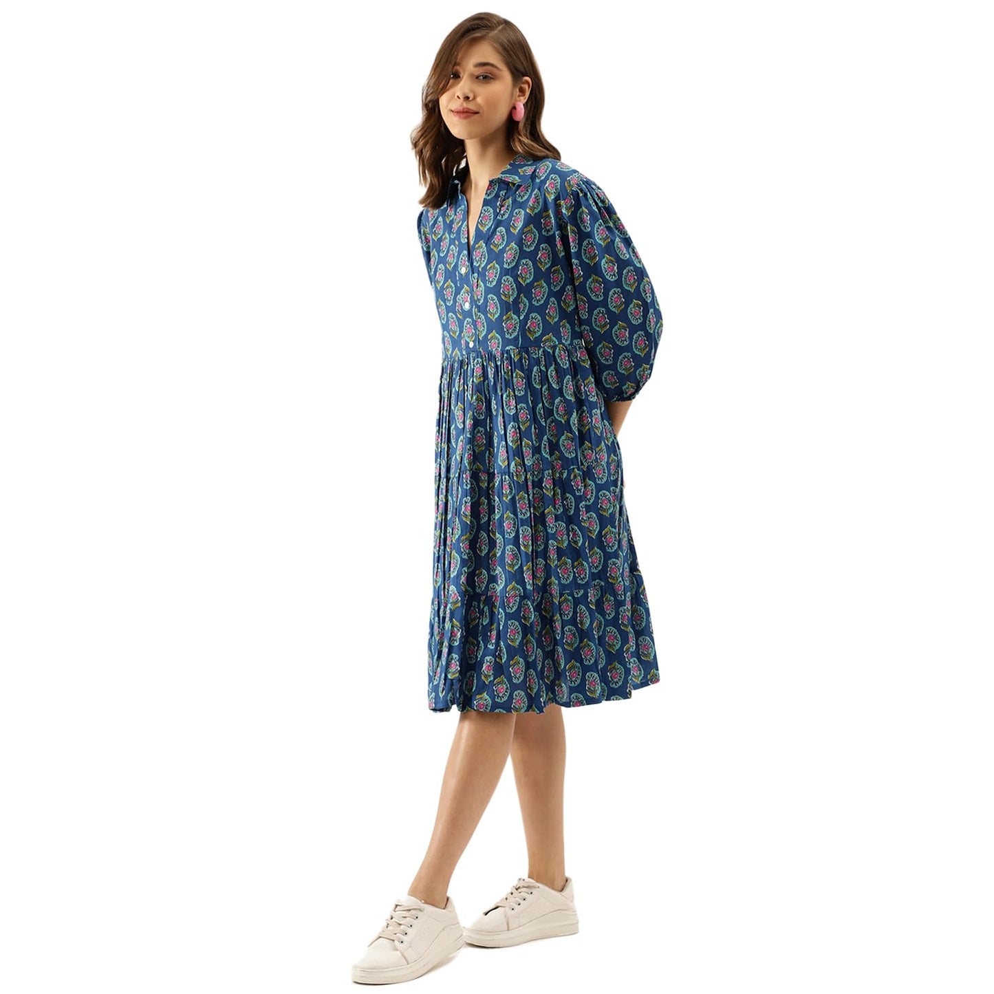 Divena Women's Cotton Fit and Flare Midi Dress (Model_Number#1.Value_Blue