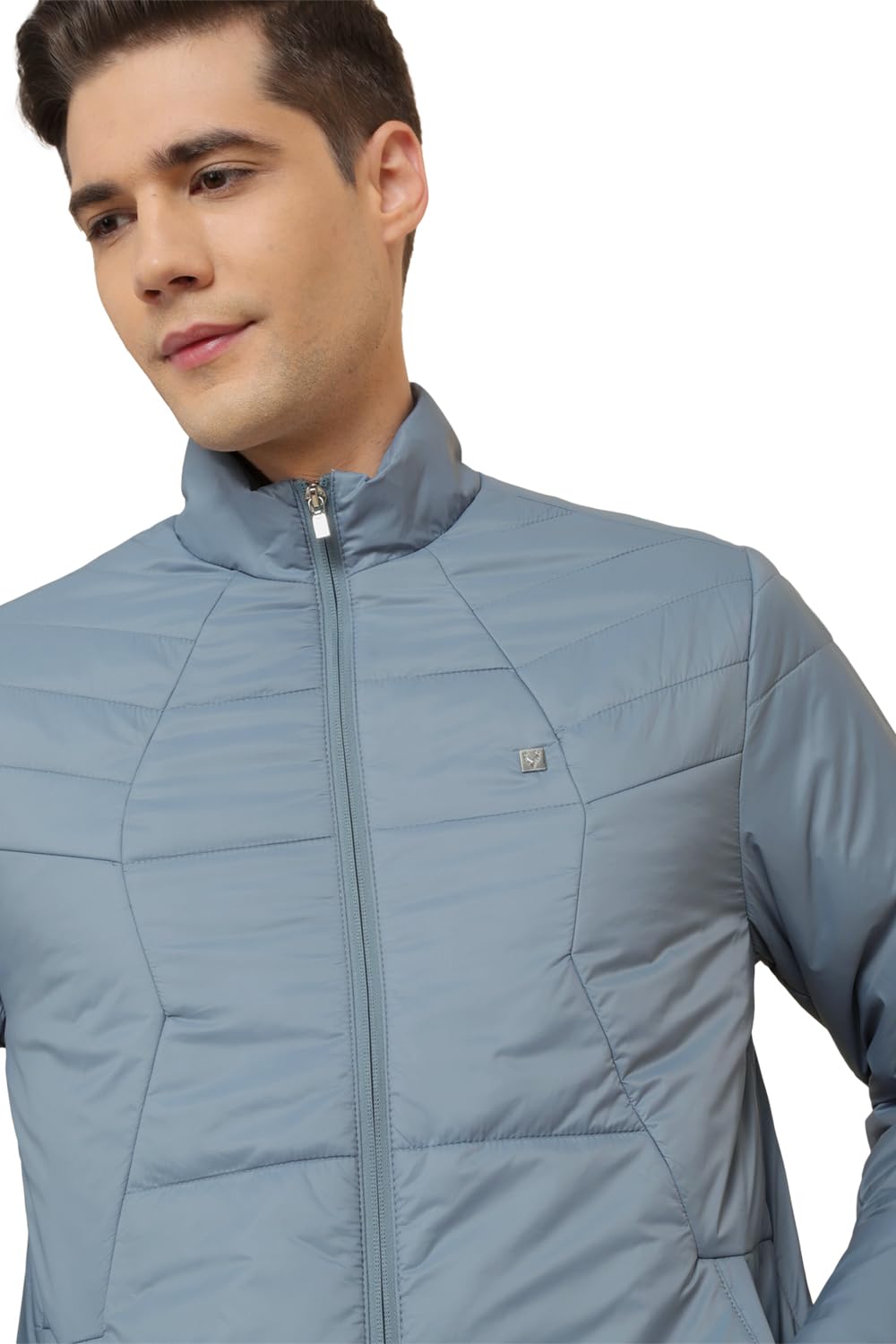 Men Blue Solid Full Sleeves Casual Jacket