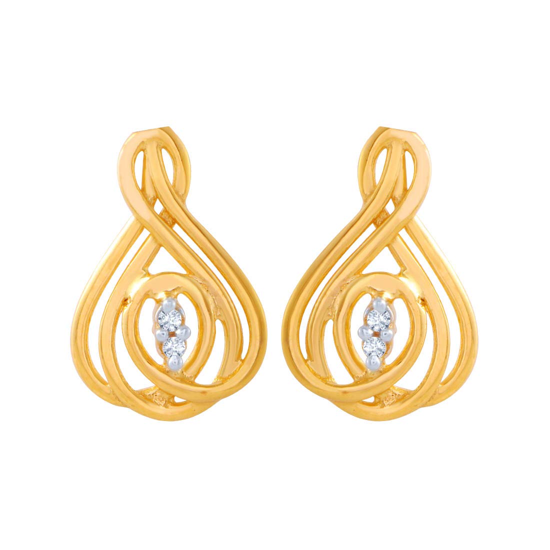 P.C. Chandra Jewellers 14k (585) Yellow Gold and American Diamond Stud Earrings for Women - 0.993 Grams