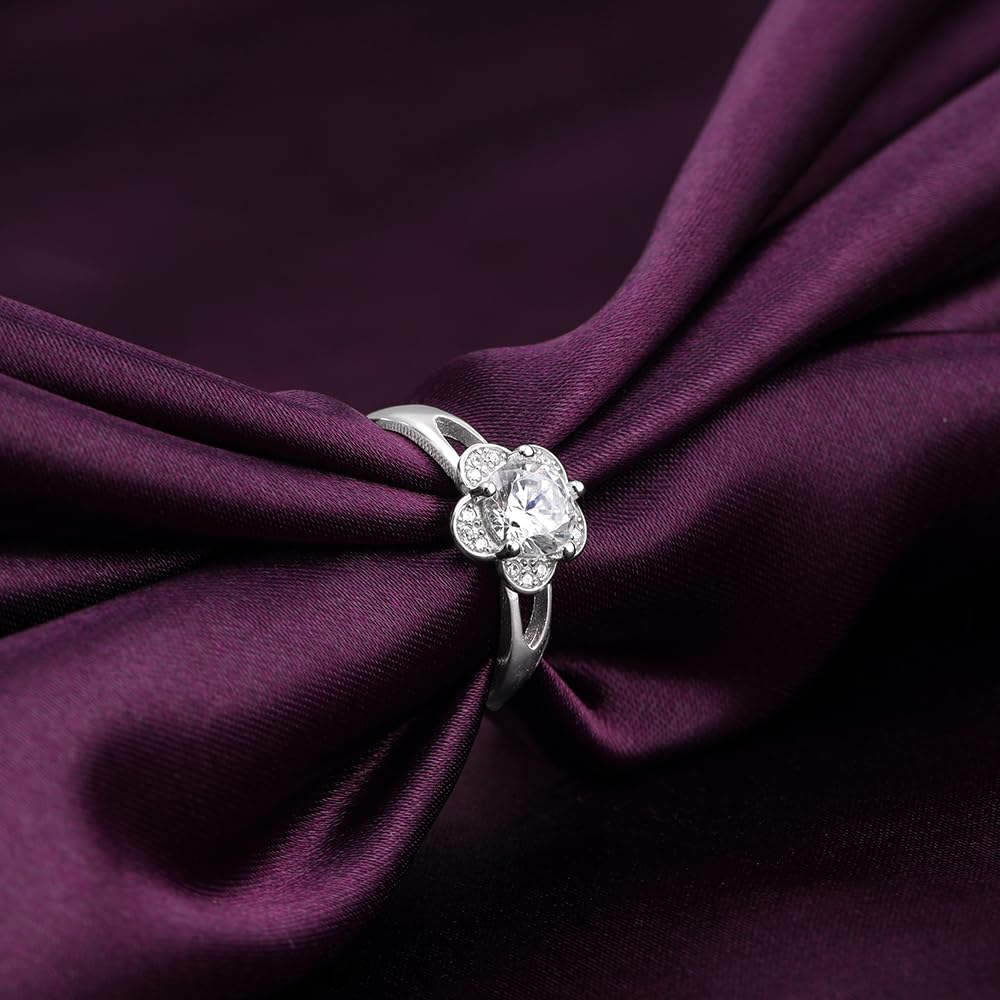 GIVA 925 Silver Classic Silver Zircon Flower Ring,Adjustable|Gifts For Girlfriend,Rakhi Rakshabandhan Gift For Sister Bhabhi,Gifts For Women&Girls|With Certificate Of Authenticity&925 Stamp