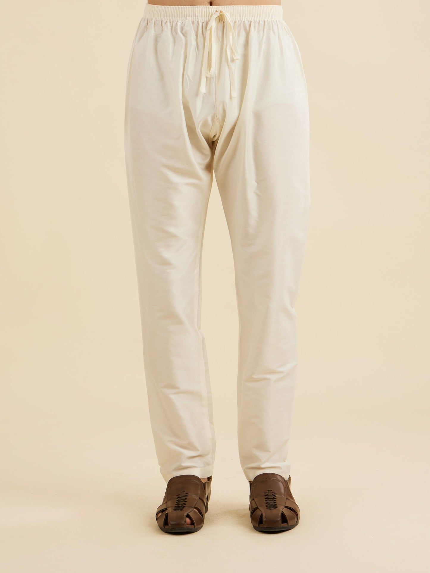 Manyavar Men's Art Silk Embroidered Kurta Pyjama Set (Mustard,XL)