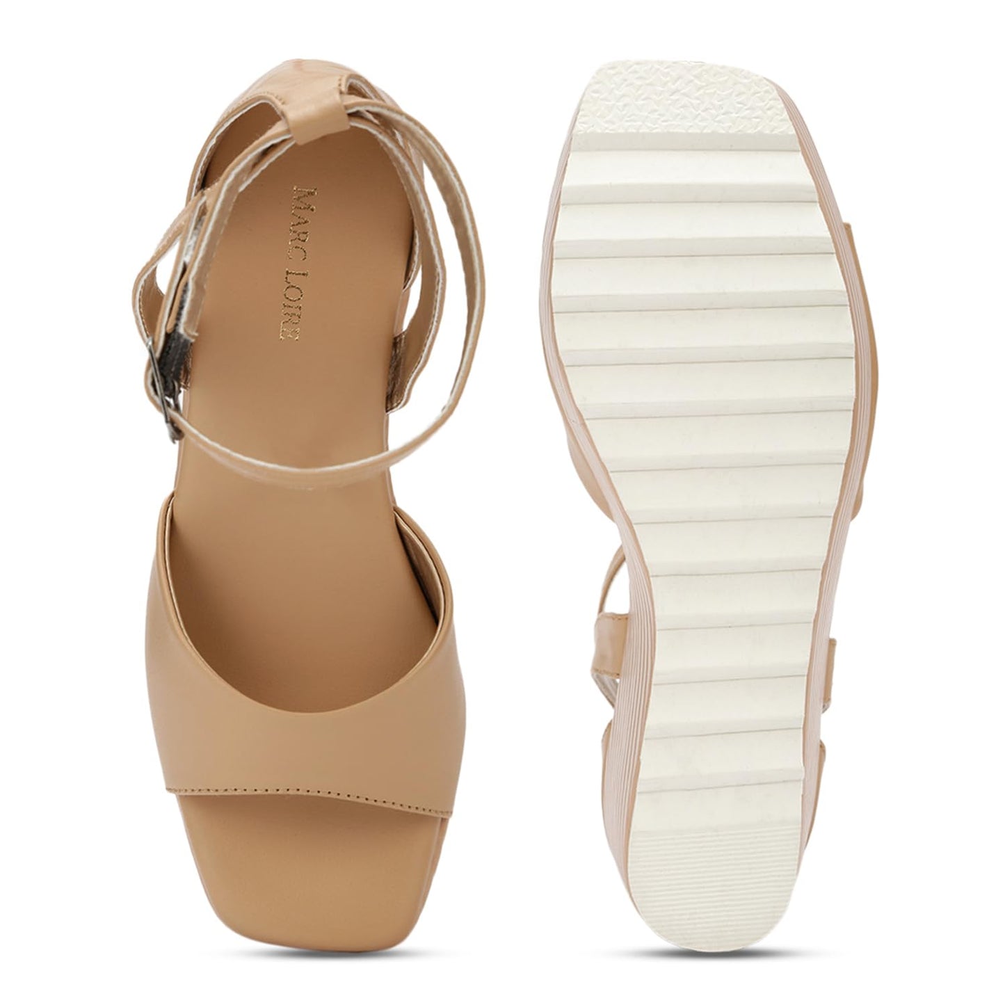 Marc Loire Women's Fashion Square Toe Buckle Straps Wedge Heels (Cream, 7)