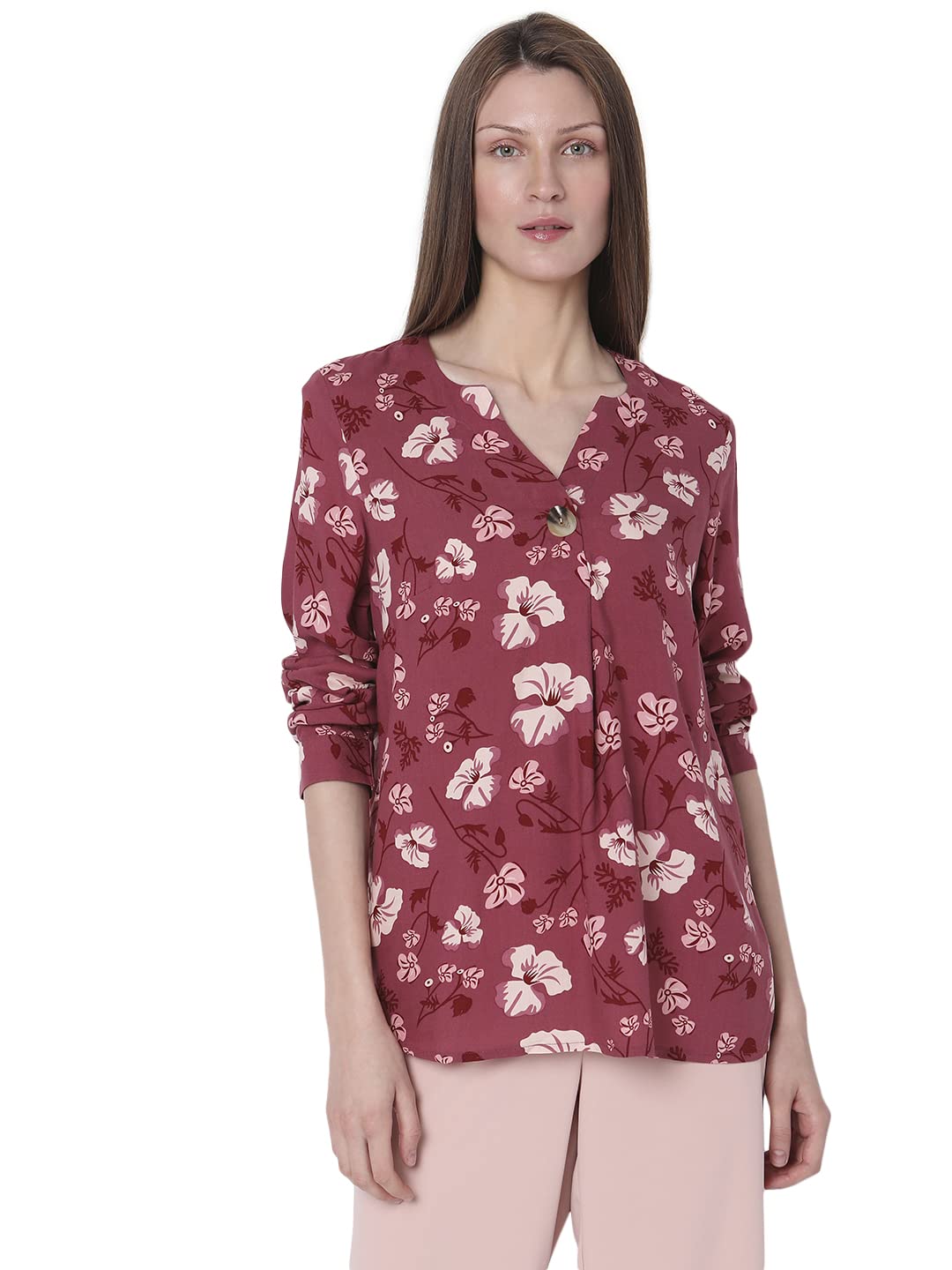 VERO MODA Women's Solid Regular Fit T-Shirt