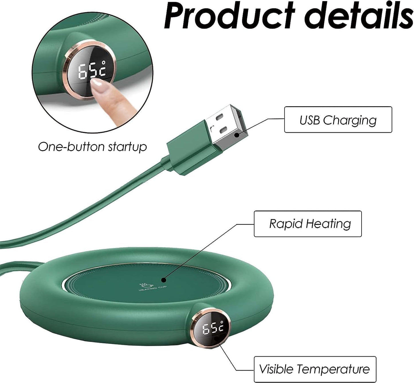 Riveira Electric Coffee Mug Warmer - Automatic Shut Off, 3 Adjustable Temperatures, Beverage Warmer for Office, Travel, Home, Desk, Tea, Coffee