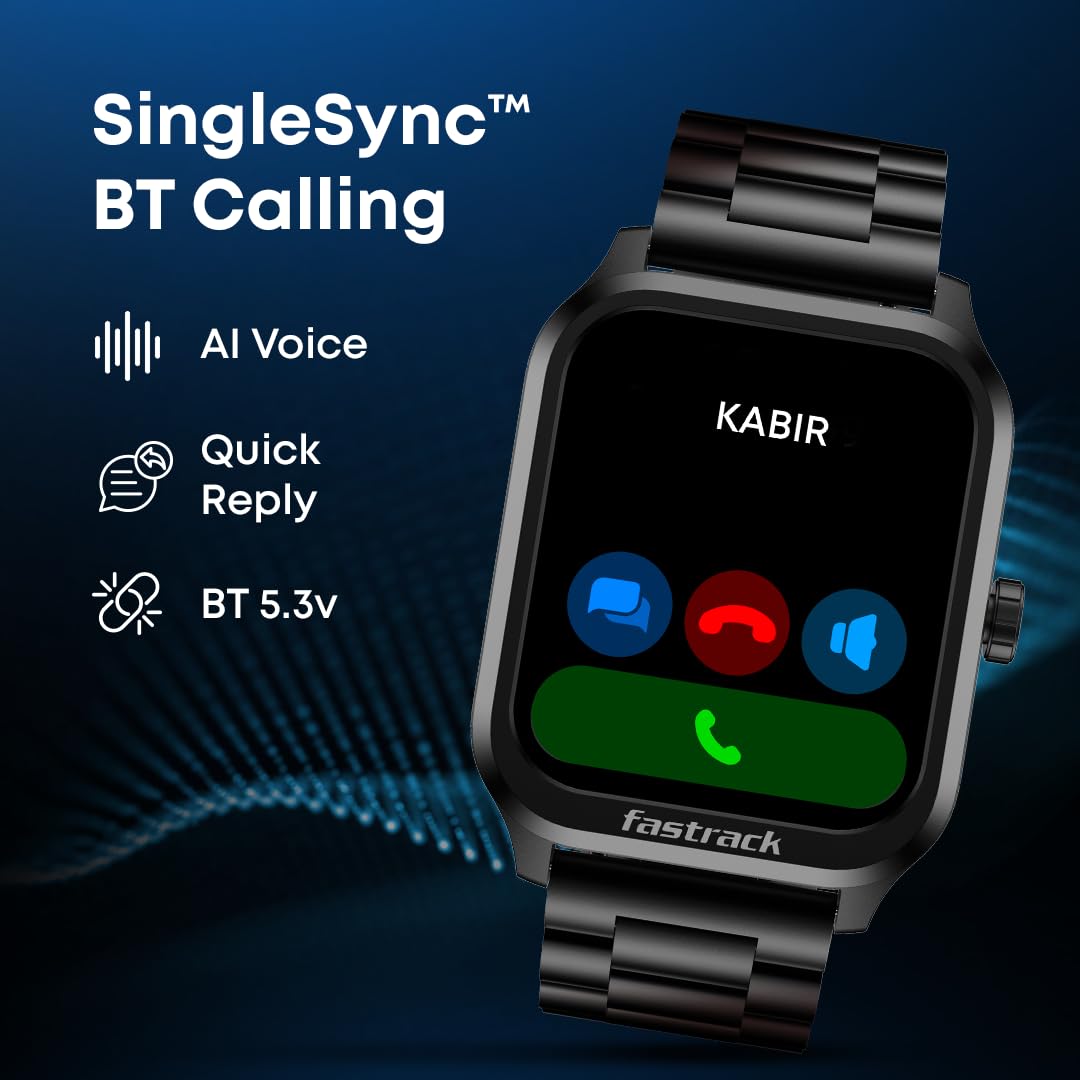 Fastrack Jupiter Retro 1.83" Display Smart Watch with Bluetooth Calling, Functional Crown, Metal Strap, 100+ Sports Modes, Health Suite, IP68, 5-Day Battery – Smartwatch for Man & Women Latest (Black)