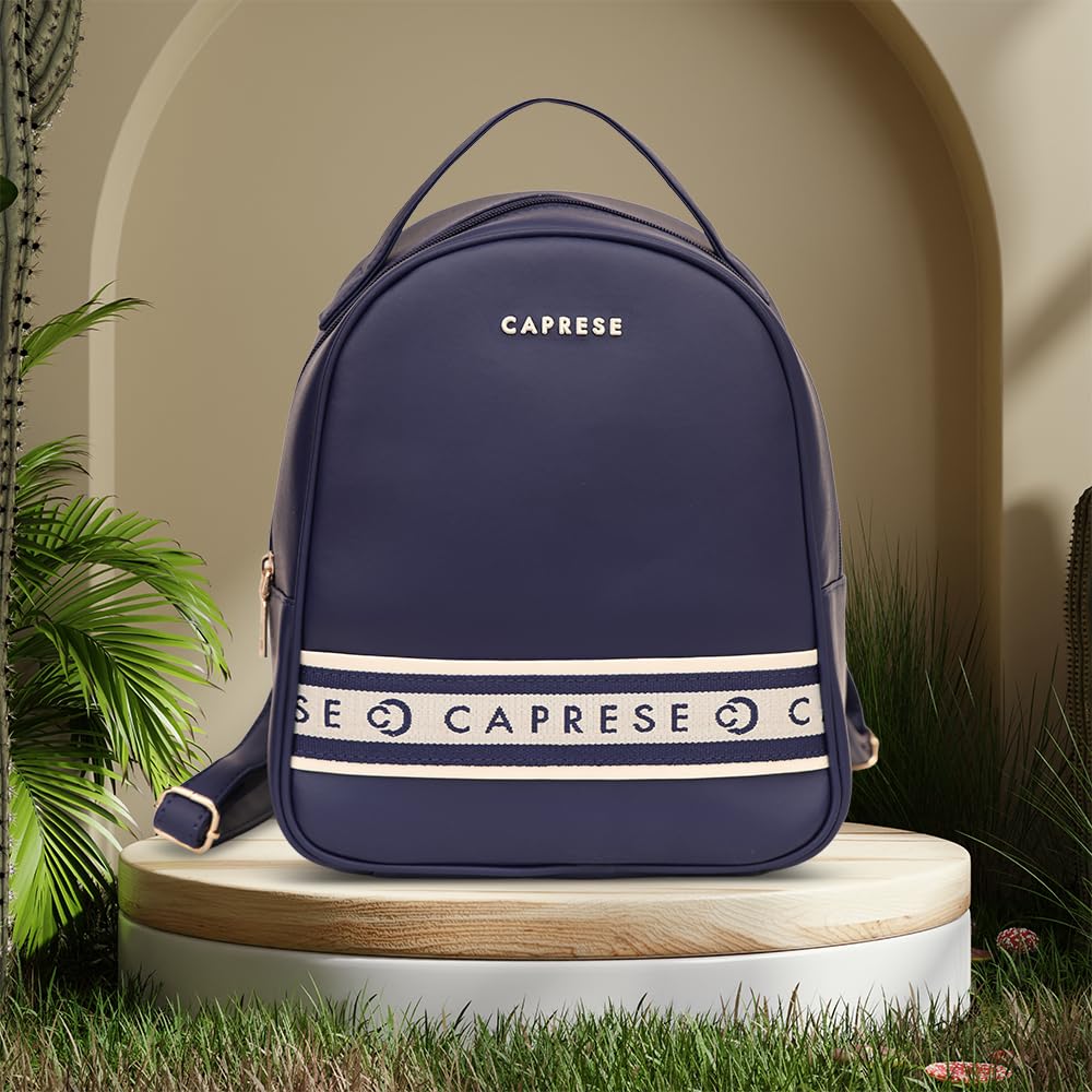 Caprese Trinity Fashion Backpack Medium Navy Solid Women's Bag