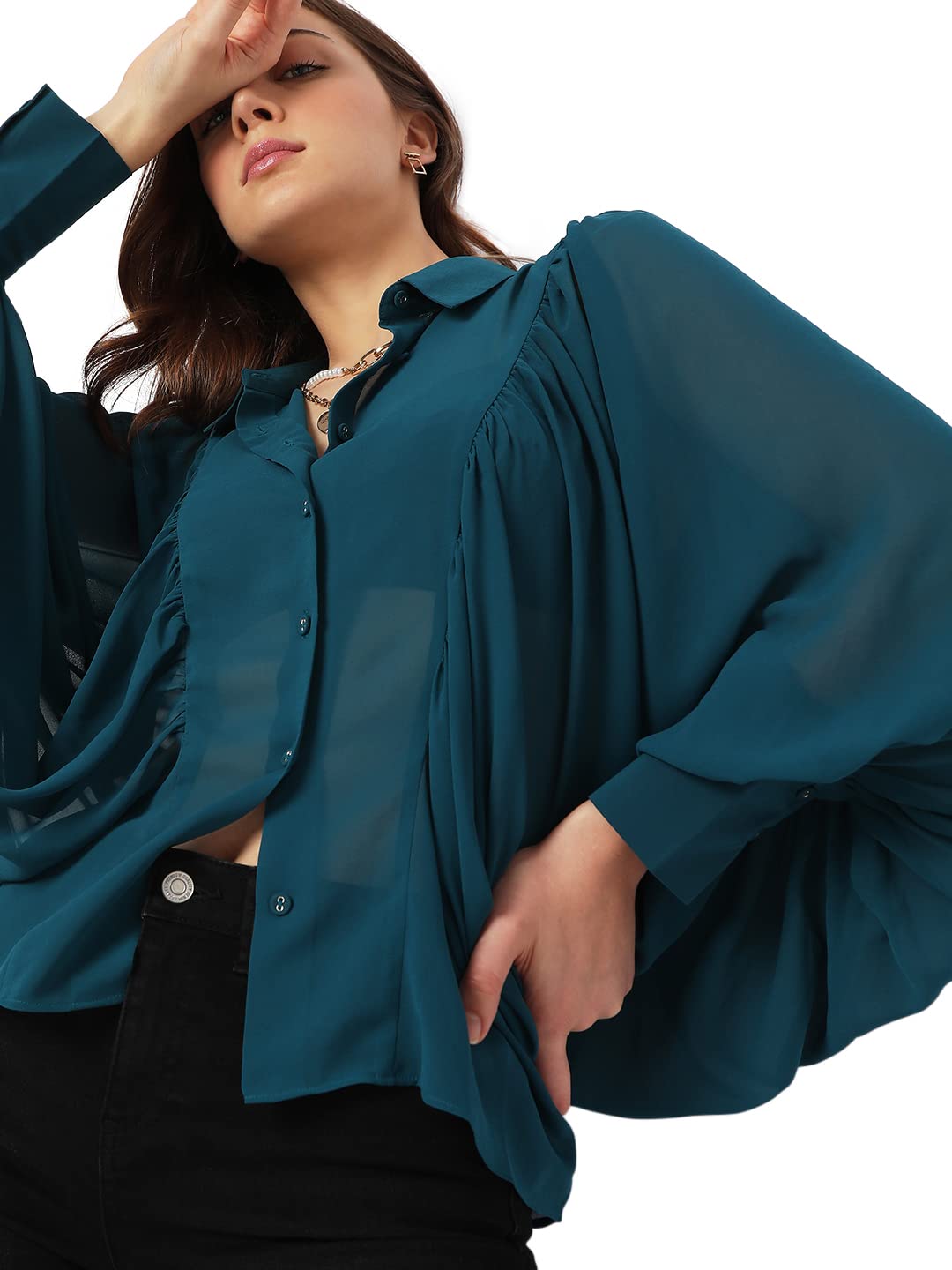VERO MODA Regular Shirt (262814401_Evergreen_XS_)