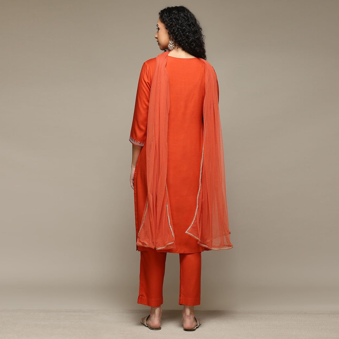 BIBA Women's Rayon Kurta Suit Set (SKDASRTD8492ESS23BUNTORG_Burnt Orange