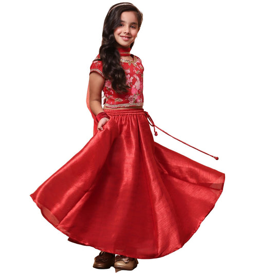 BIBA Girl Printed Flared Modal Readymade Lehenga Set(Kw4432_Red_7)