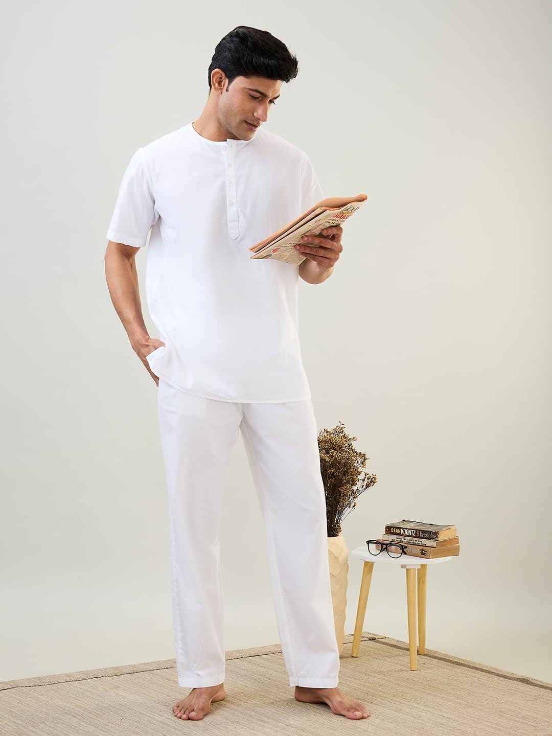 Raymond SleepZ Men Comfort Fit Solid Pattern Pure Cotton Round Neck Kurta White