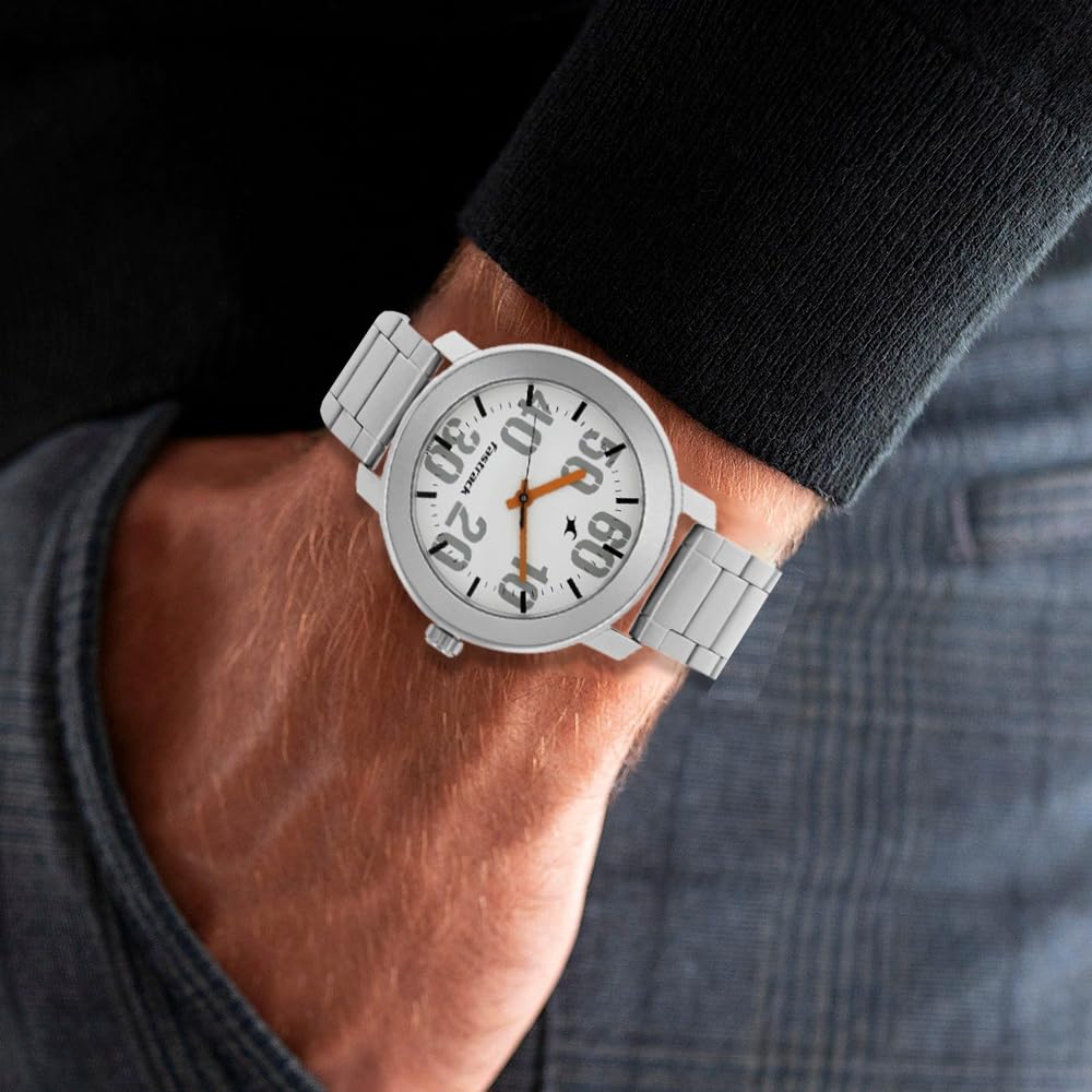 Fastrack Casual Analog Stainless Steel White Dial Silver Band Men's Watch-NL3121SM01/NP3121SM01