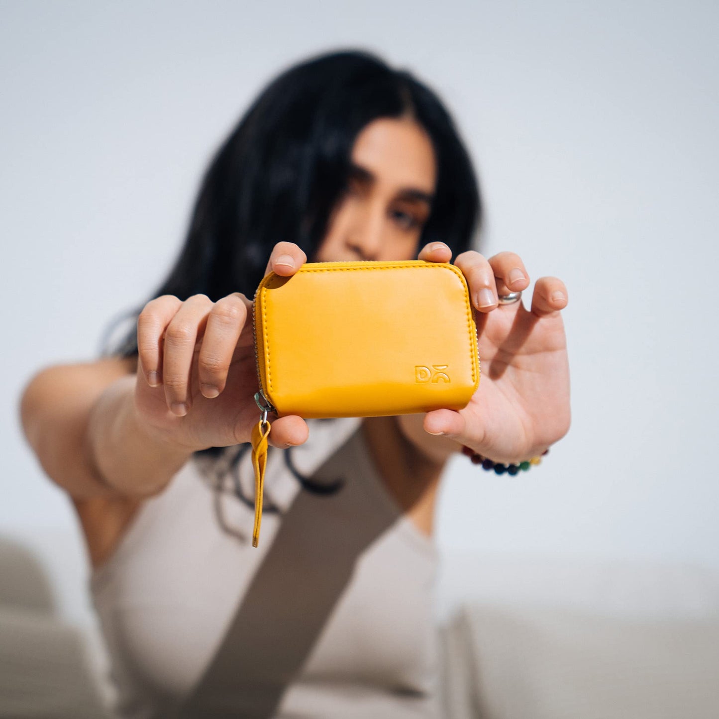 DailyObjects Chrome Yellow Zipper Slim Card & Coin Wallet | Made with Vegan Leather Material | Carefully Handcrafted | Coin Pocket
