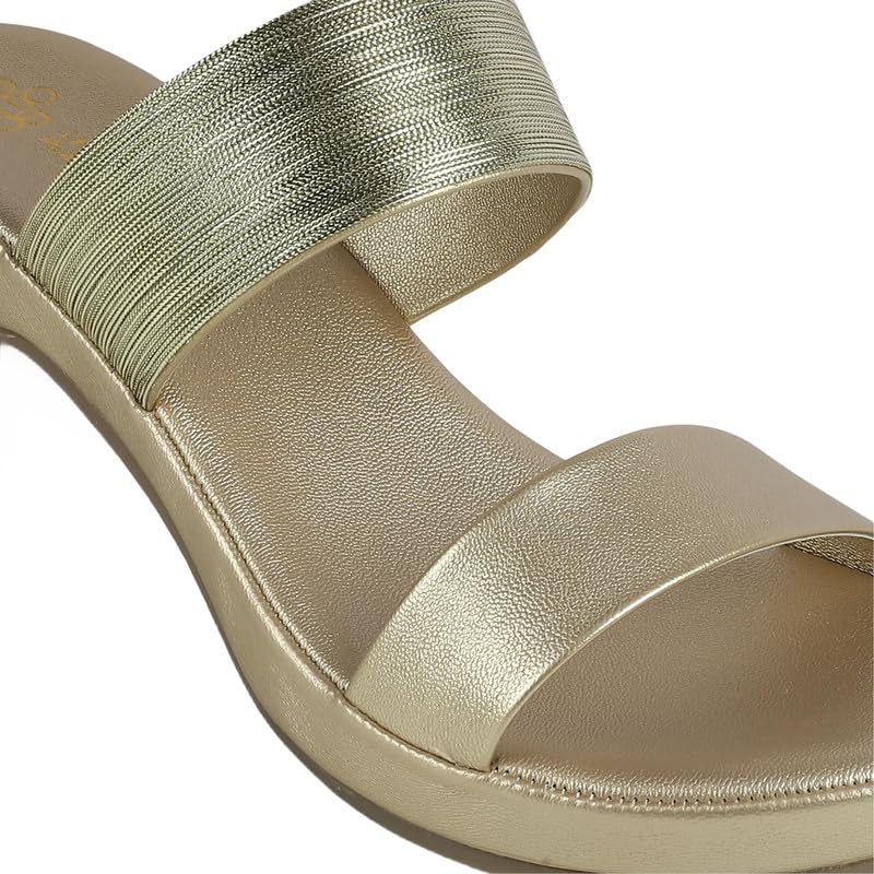 tresmode Glo Gold Women's Dress Block Heel Sandals in Size 8 UK / 41 EU