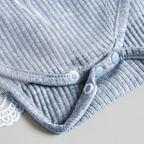 Hopscotch Girls Ruffled Sleeves Grey Pure Cotton Embroidered Dress with Headband (6-9 Months)