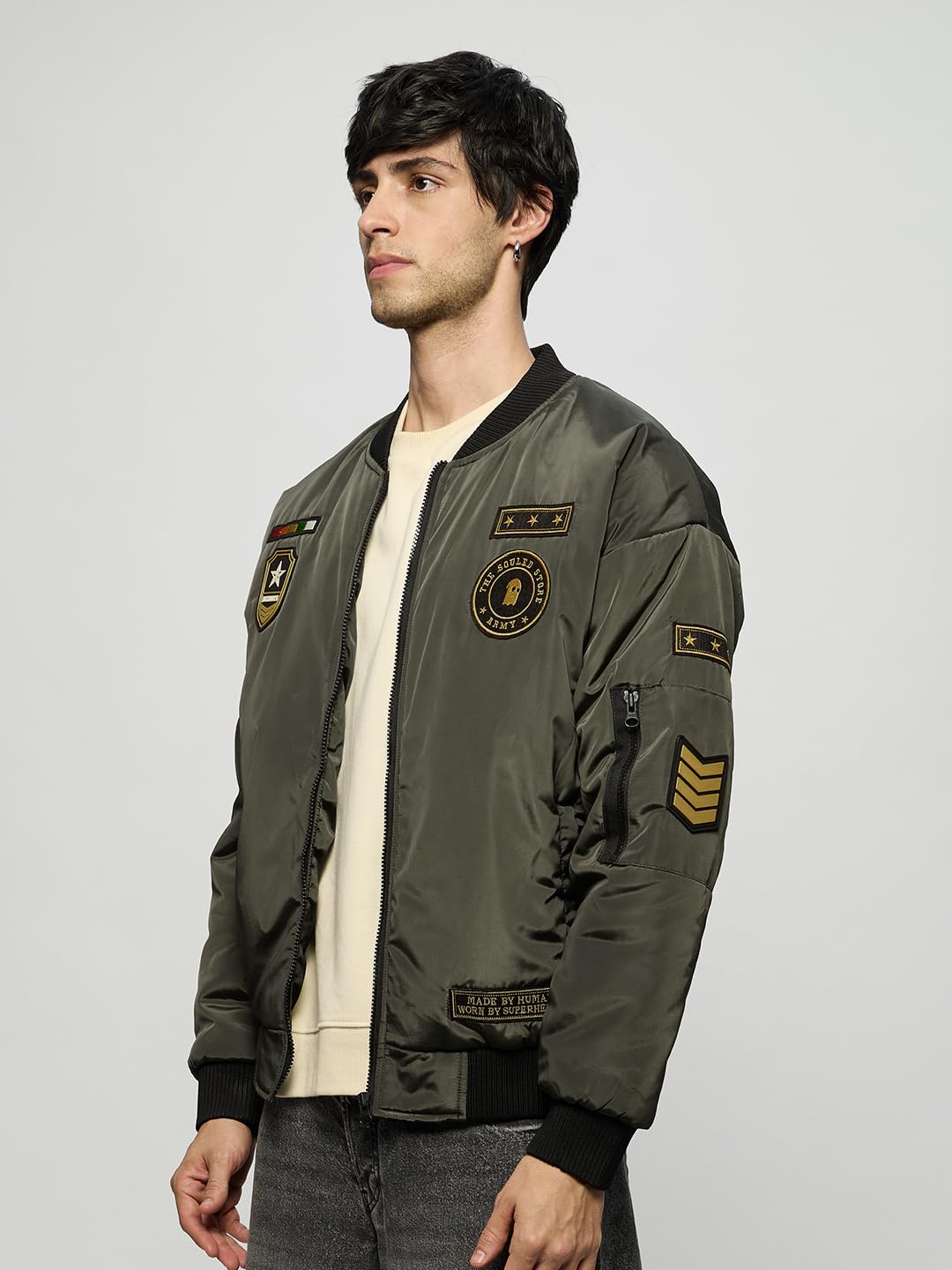The Souled Store Bomber Jacket : Souled Army Men and Boys Long Sleeve Polyester Puffer Jackets
